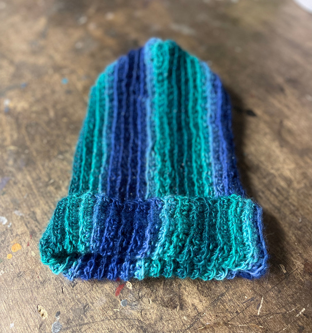 Slouchy Hat - Bright Blue and Teal