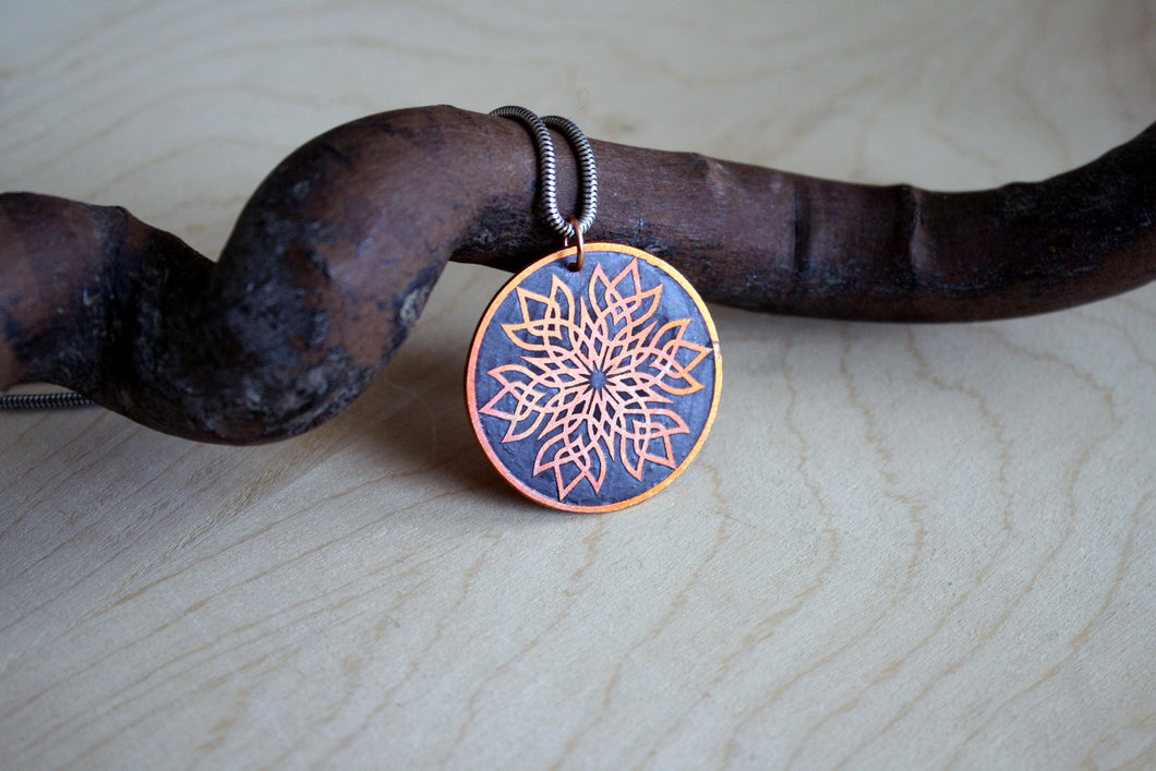 Edgy Copper Mandala Pendant