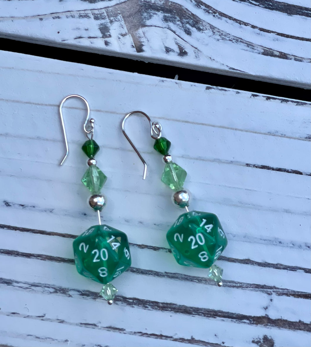 Green D20 Earrings