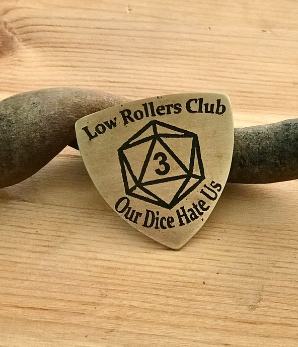 Low Rollers Club D20 Brass Medallion Pin