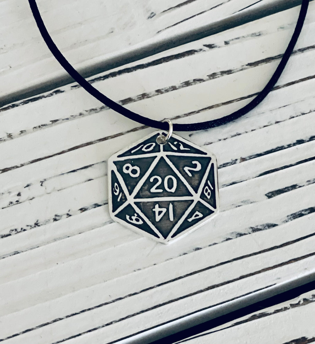 Large Sterling silver D20 Pendant